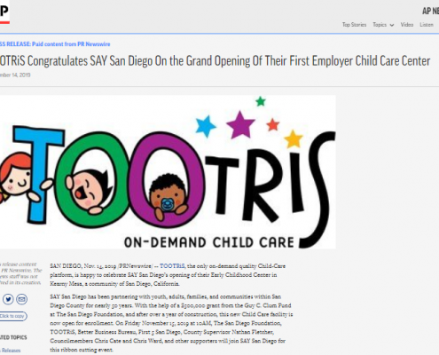 TOOTRiS Congratulates SAY San Diego On the Grand Opening Of Their First Employer Child Care Center