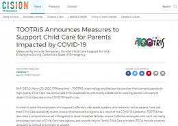 TOOTRiS Announces Measures to Support Child Care for Parents Impacted by COVID-19