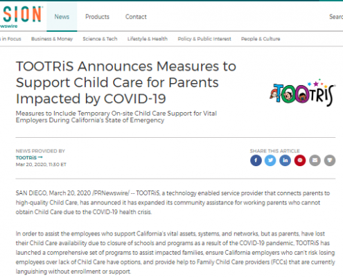 TOOTRiS Announces Measures to Support Child Care for Parents Impacted by COVID-19